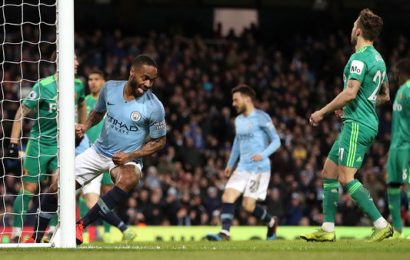 Sterling Scores Thirteen Minute Hat-Trick to Keep City Top